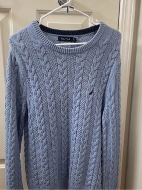 Nautica Light Blue Cable Knit Crewneck Pullover